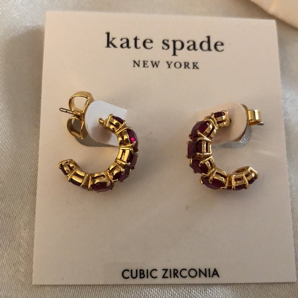 Kate Spade Gold Tone & Red Cubic Zirconia Candy Shop C-Shape Hoop Earrings NWT - Picture 6 of 12